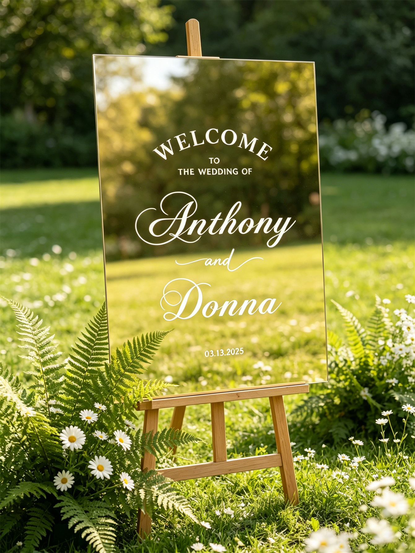Mirror acrylic welcome signs, golden mirror wedding direction signs, custom wedding direction signs, ceremony welcome signs